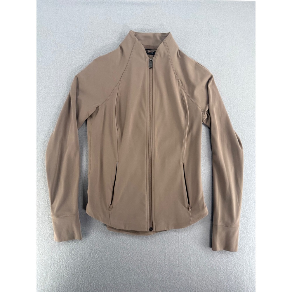 Athleta Salutation Full Zip Jacket Taupe Brown Thumbholes Size Small S P